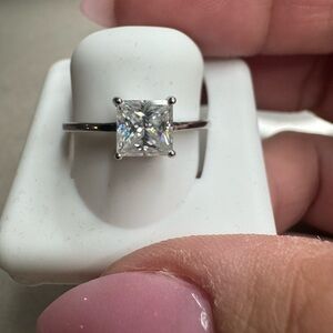 Moossanite Princess Cut Sterling Silver Ring 1 CT